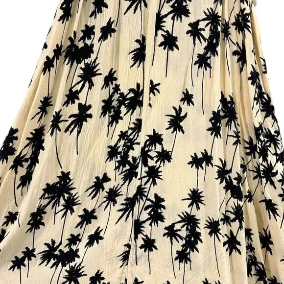 Ava Sky Women's M Palm Tree Print Midi Dress Cream/Black Sleeveless - Picture 3 of 5